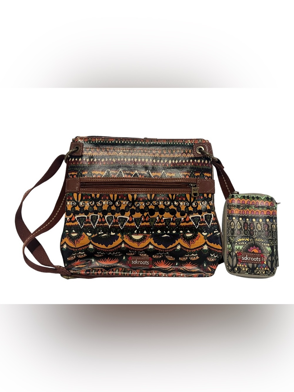 Sakroots Multicolor Patterned Crossbody with Matching Wallet Set